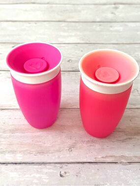 Munchkin 360 Kids Sippy Cup Spill Proof Hot Pink Cups Set of 2 Dishwasher Safe